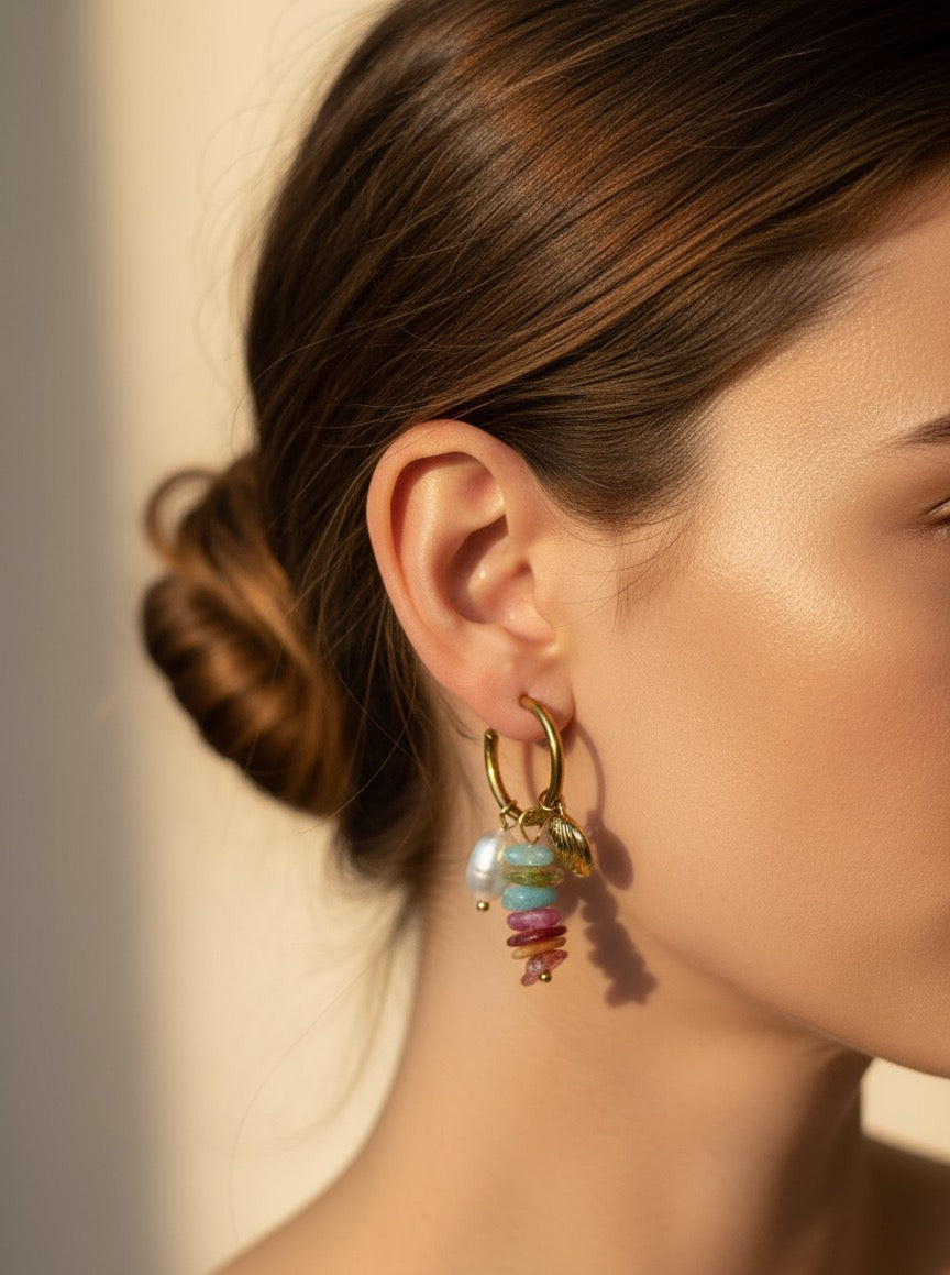 18kt Gold Plated Waterproof Ocean Charms Huggie Hoops 