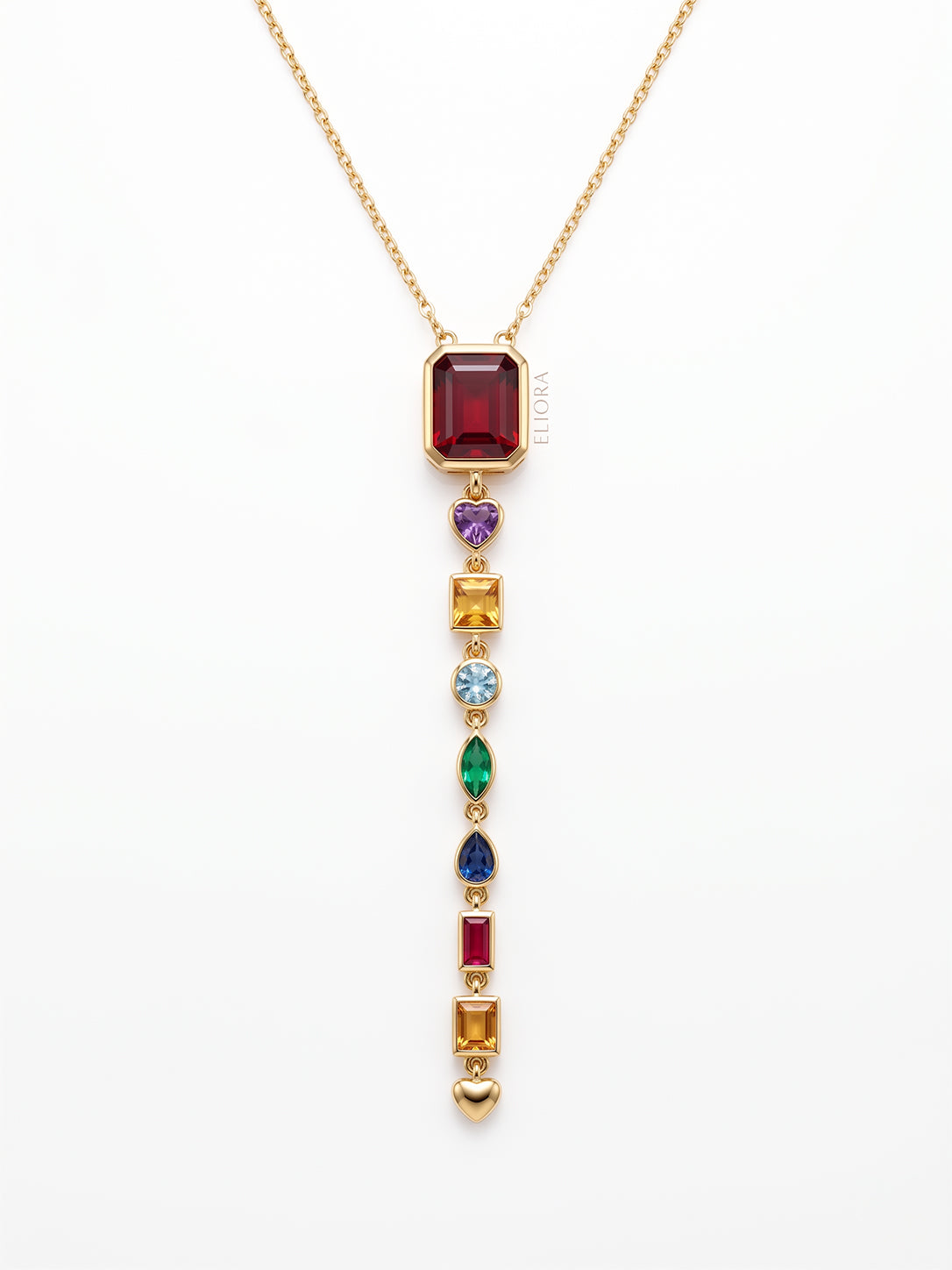 Golden Multicolor Stone Vertical Drop Necklace