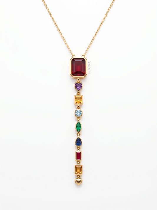 Golden Multicolor Stone Vertical Drop Necklace