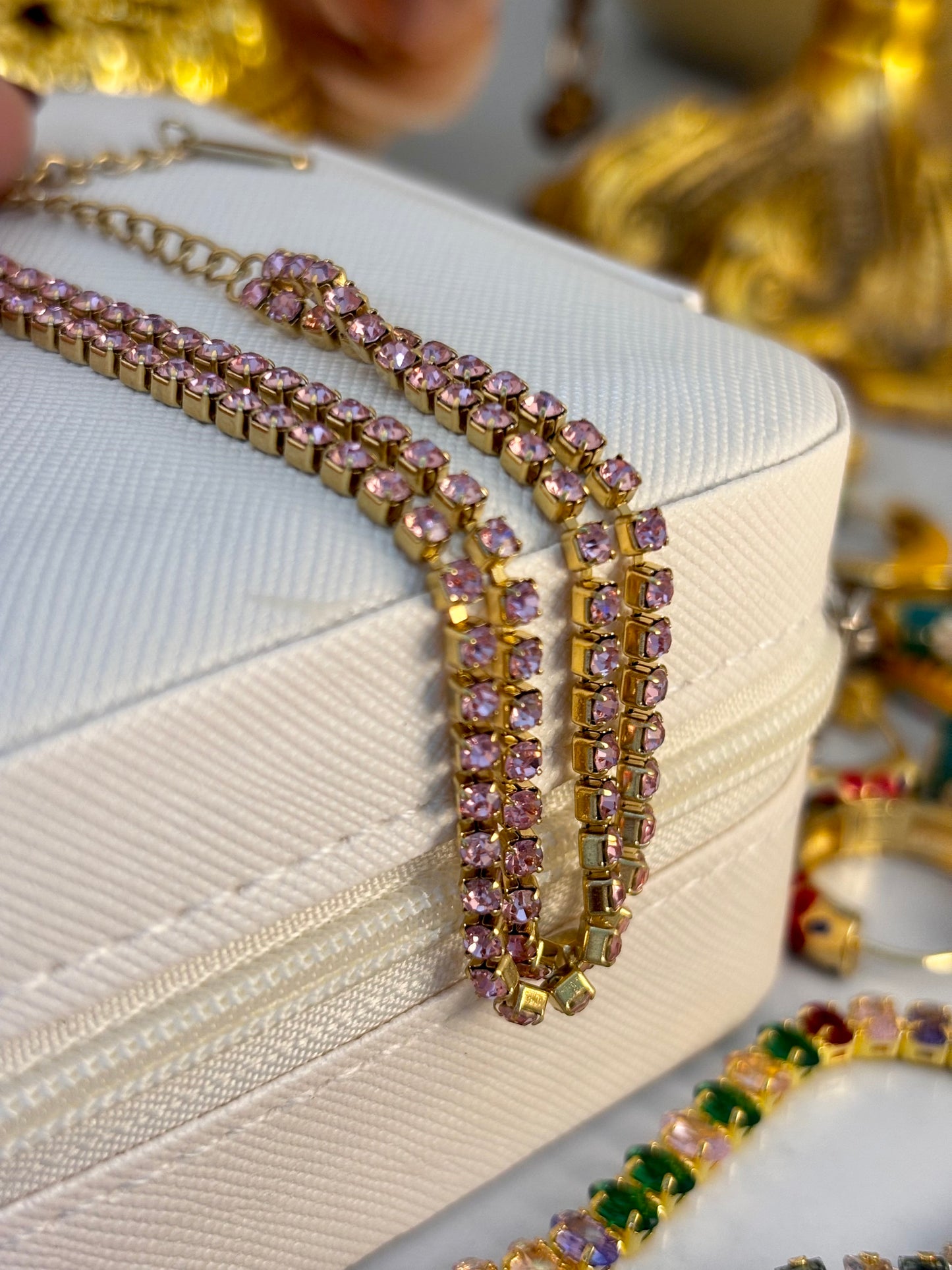 Double Row Pink Rhinestone Tennis Bracelet