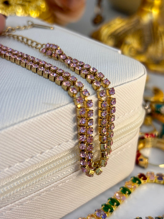 Double Row Pink Rhinestone Tennis Bracelet