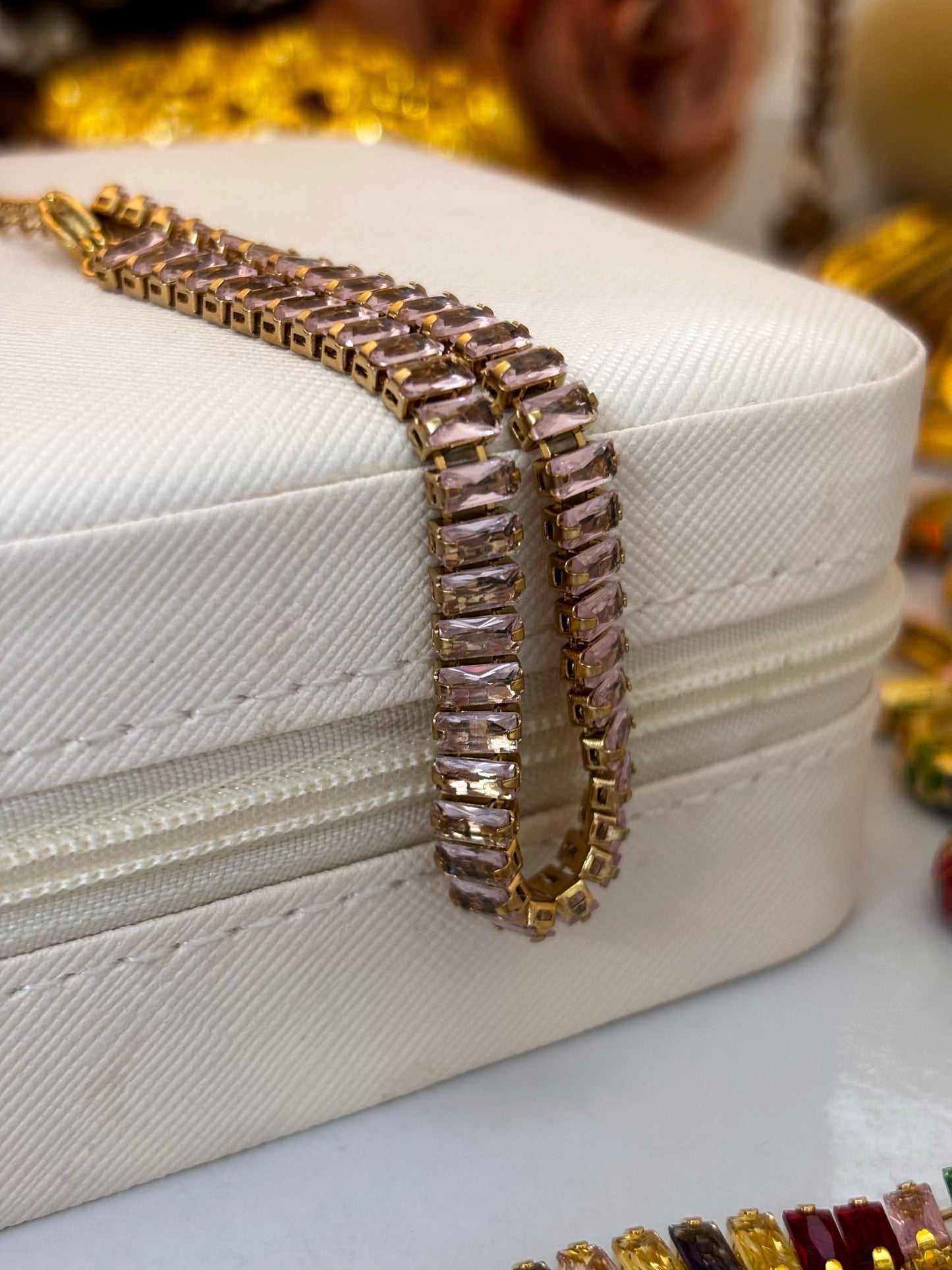 Baguette Pink Crystal Tennis Bracelet