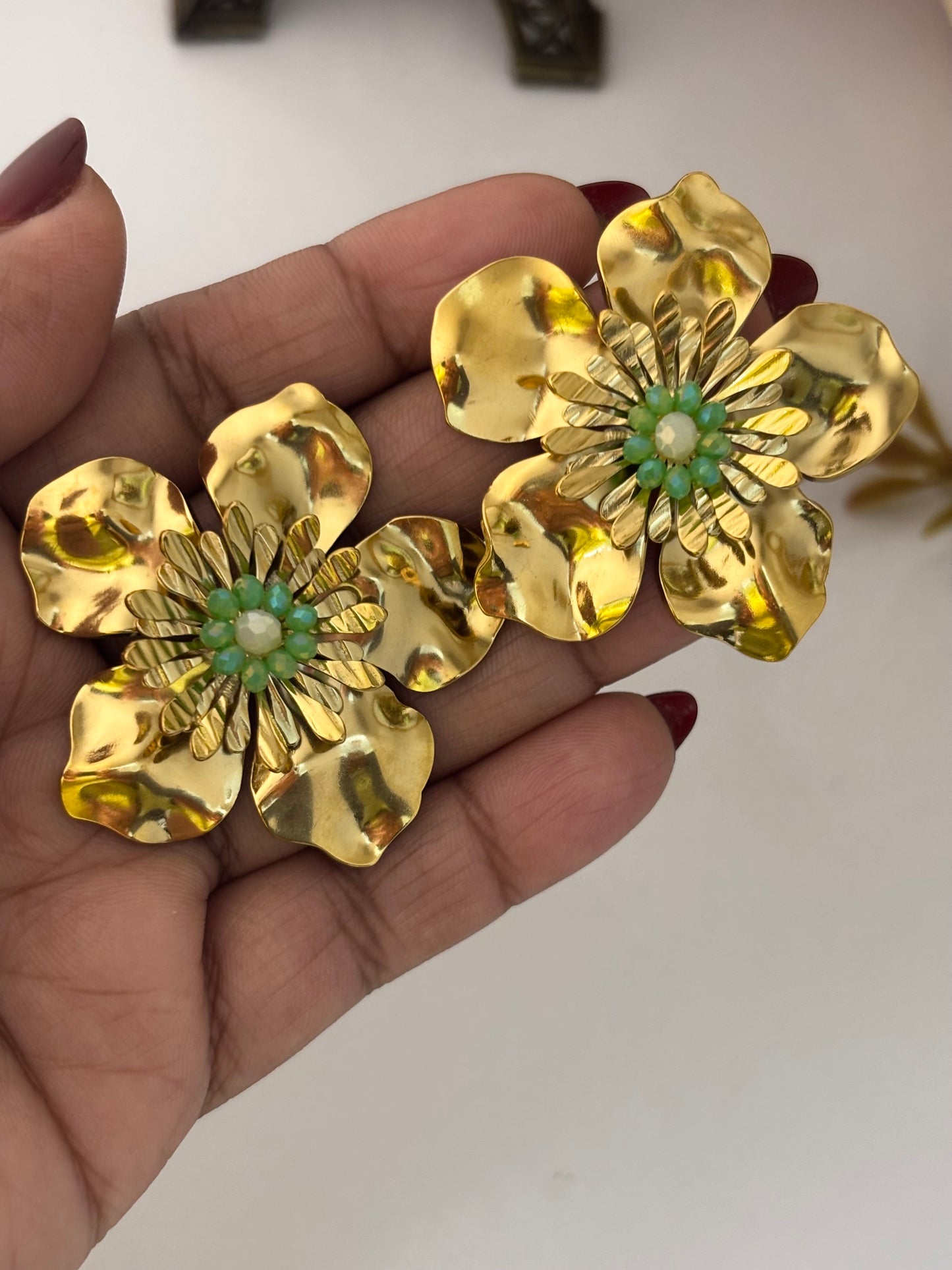 Chunky Statement Floral Earrings for Women | Anti-Tarnish Gold Plated Flower Earrings