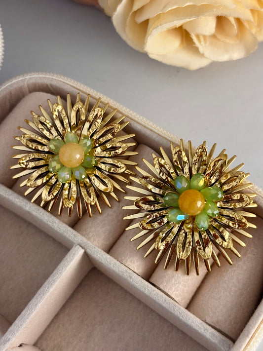 Solaris Floral Statement Earrings | Anti-Tarnish Gold Plated