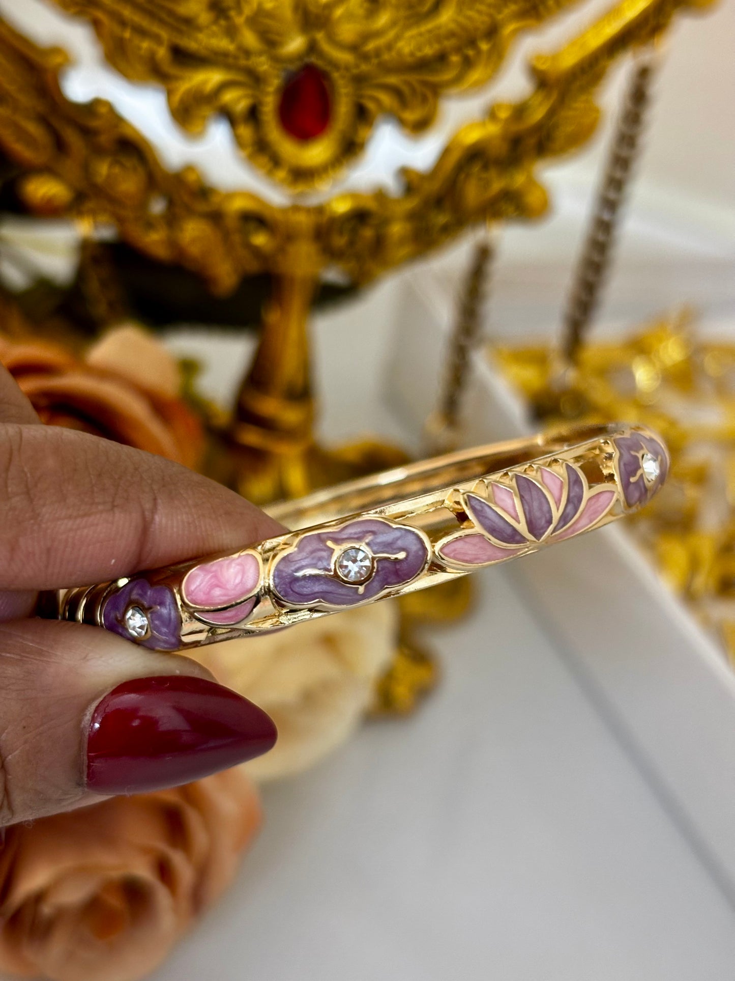 Lavender Flower Meenakari Kada Bracelet