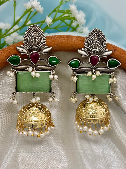 Vedhika Dual Tone Jhumka (Green)