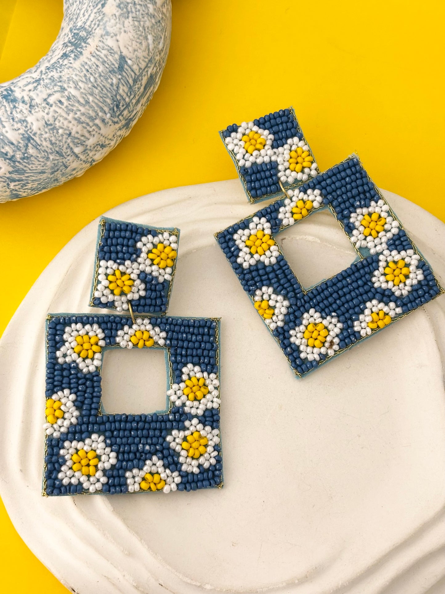 Blue Checkered Handmade Earrings