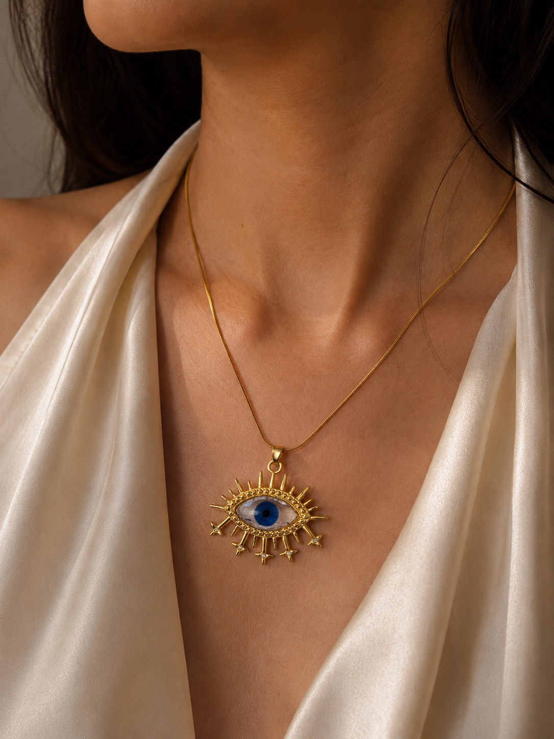 18kt Gold Plated Evil Eye Crystal Necklace
