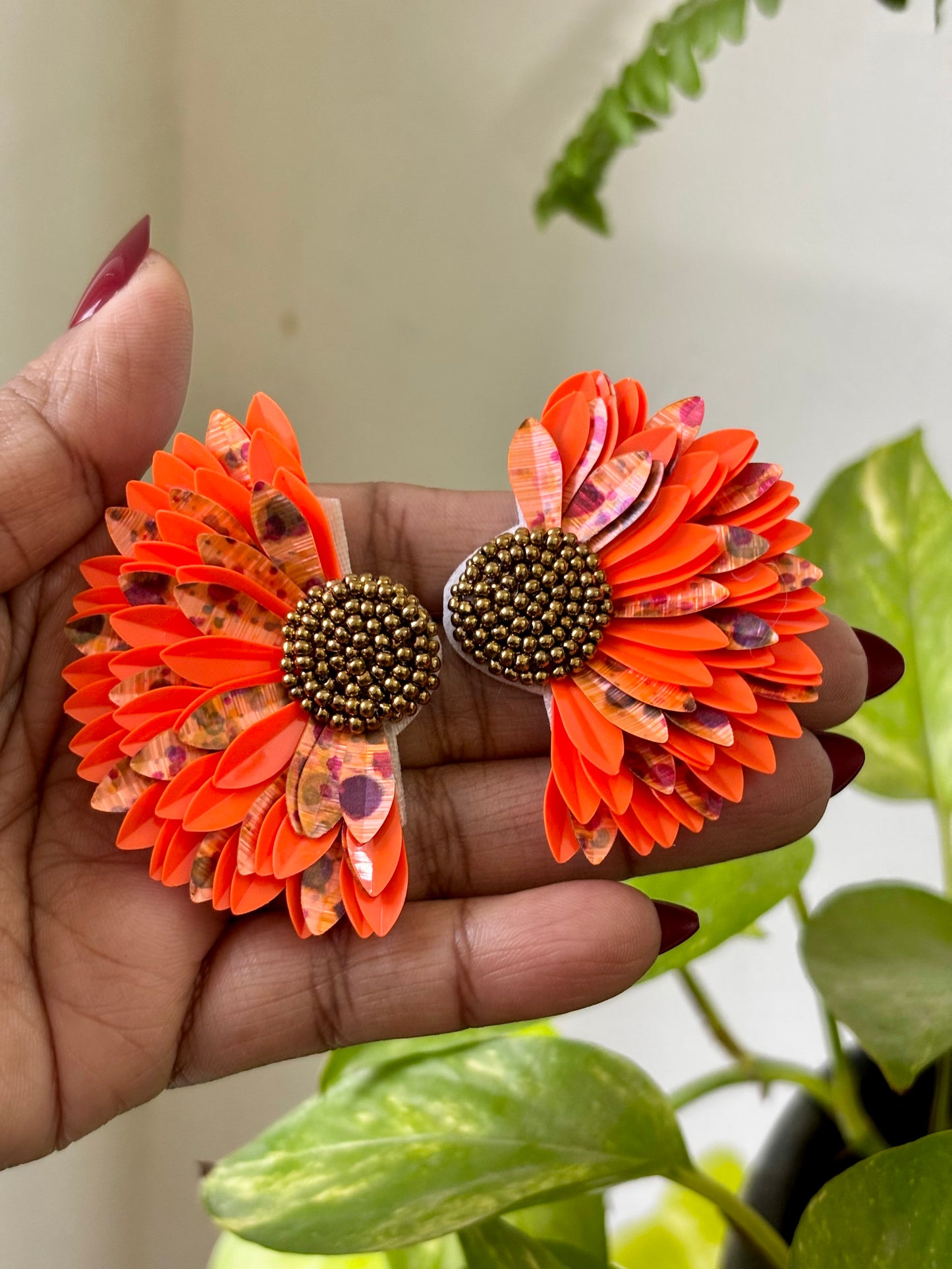 Bold Orange Floral Handmade Earrings