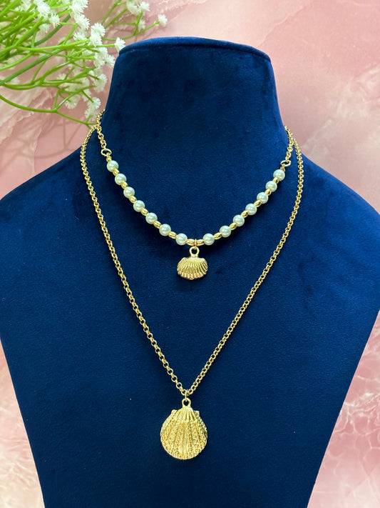 Seashell Pearl Layered Necklace