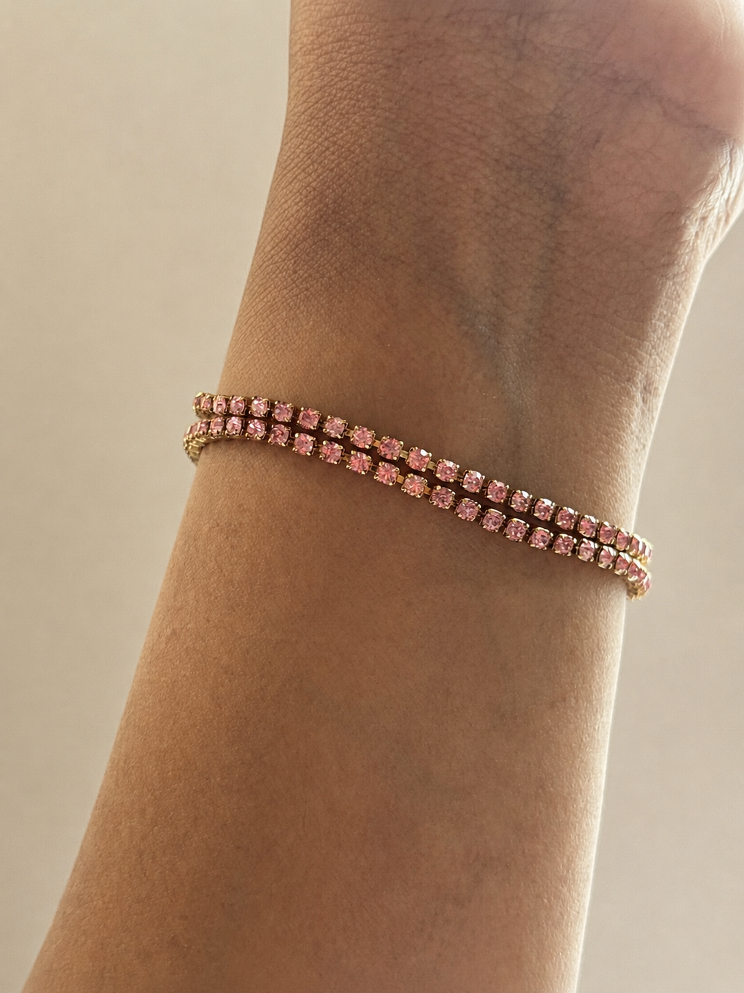 Double Row Pink Rhinestone Tennis Bracelet