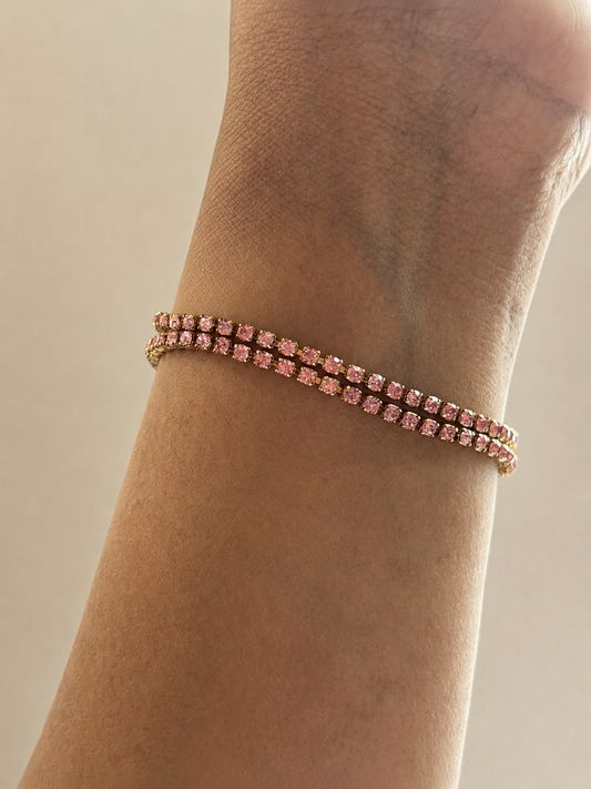 Double Row Pink Rhinestone Tennis Bracelet