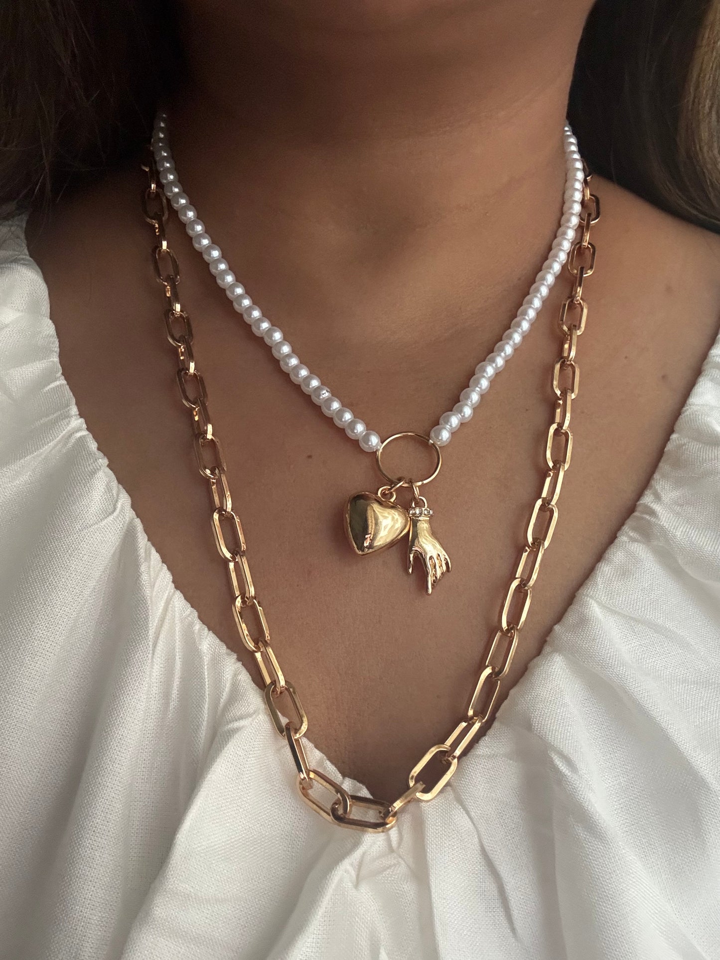 Amora Heart and Hand Layered Necklace