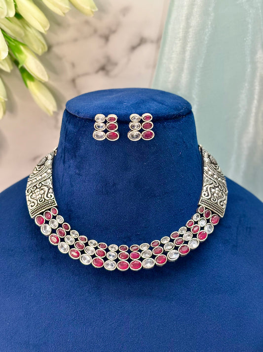 Kumudini Choker Set (Red-White)