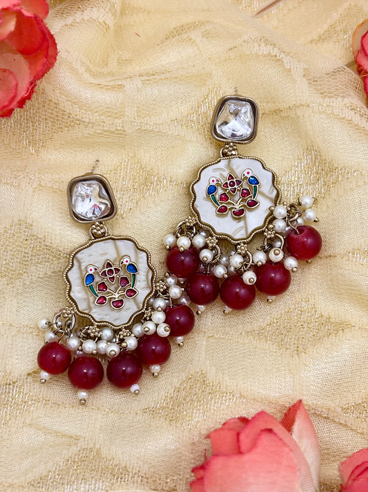 Chitrani Kundan Earrings (Red)