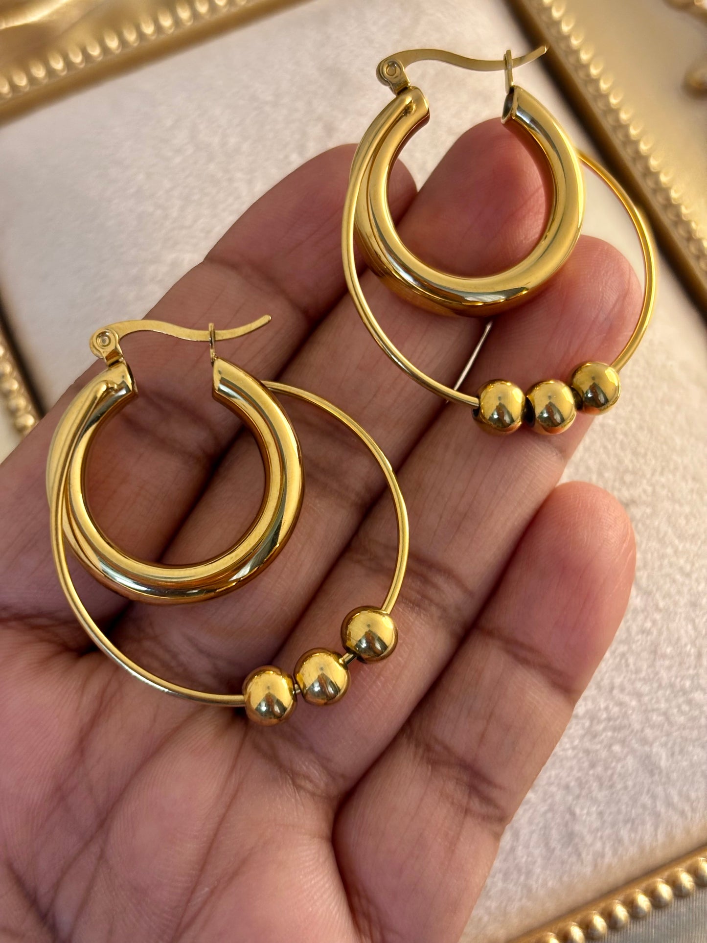 Luxe Triple Ball Hoops | Anti Tarnish - Gold Plated