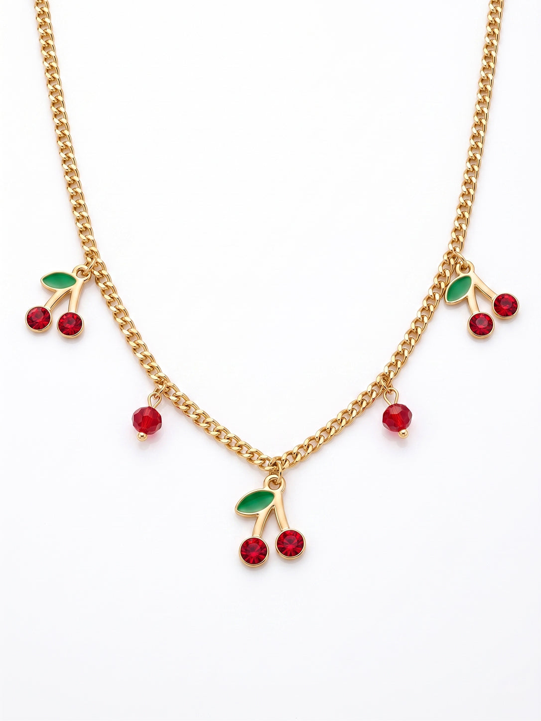 Gold Cherry Charm Necklace with Cherry Studs