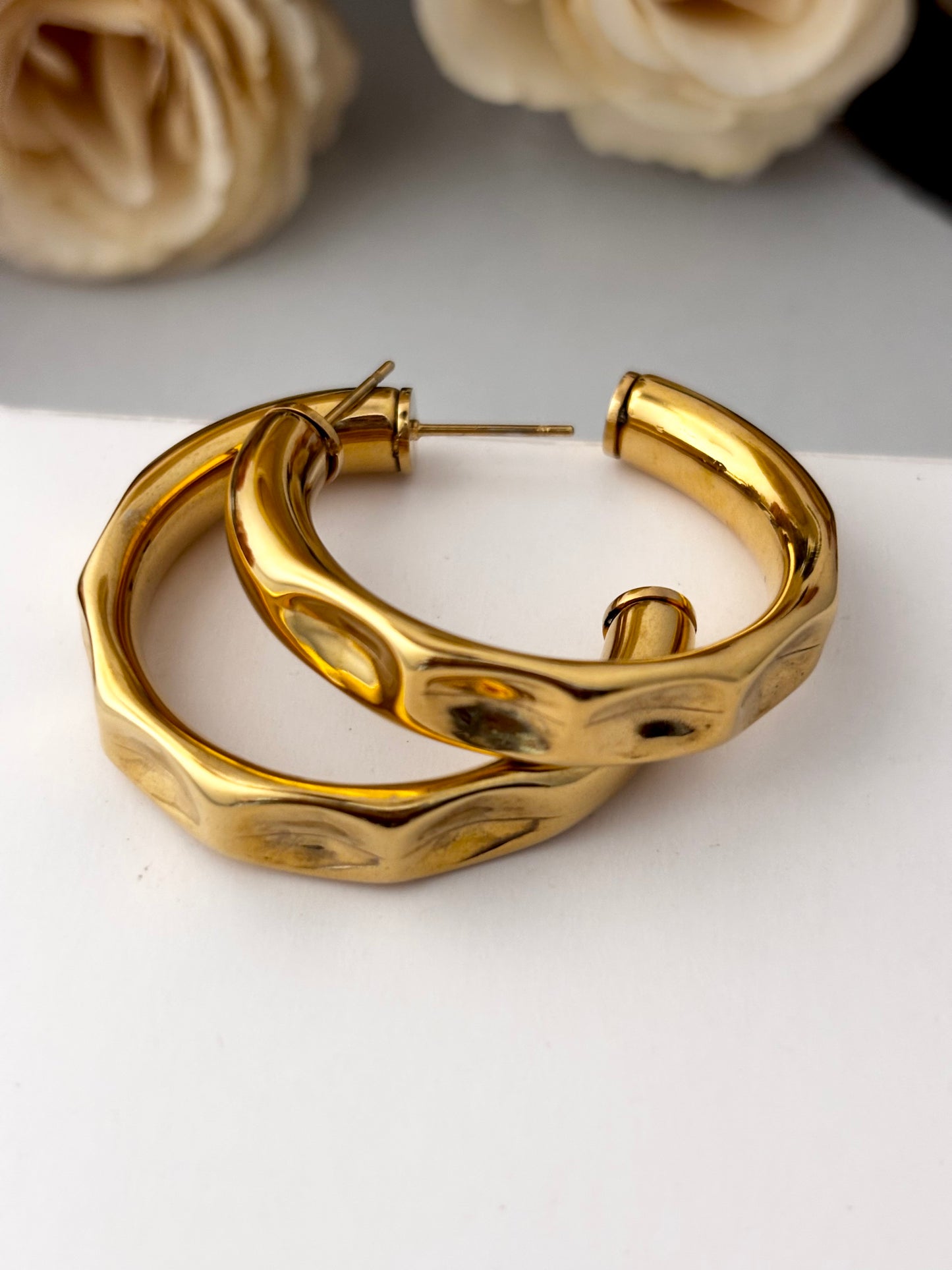 Dimpled Hoops | 18k Gold Plated | Stainless Steel