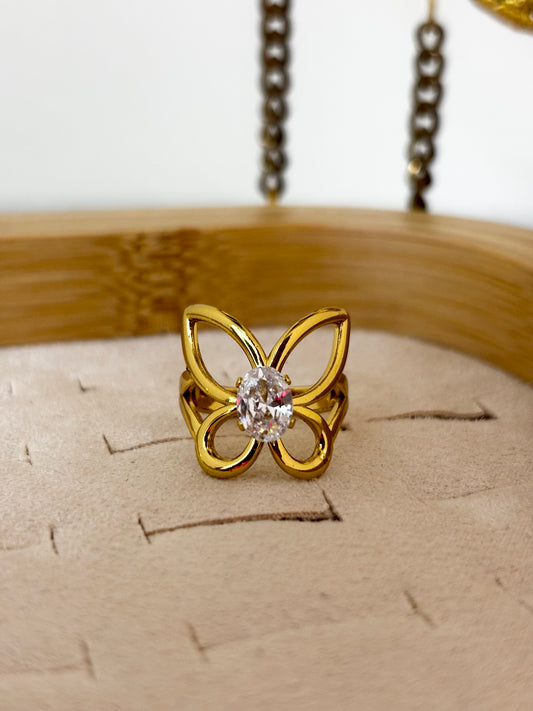 Shimmering Butterfly | Anti Tarnish Gold Plated Ring with Zircon