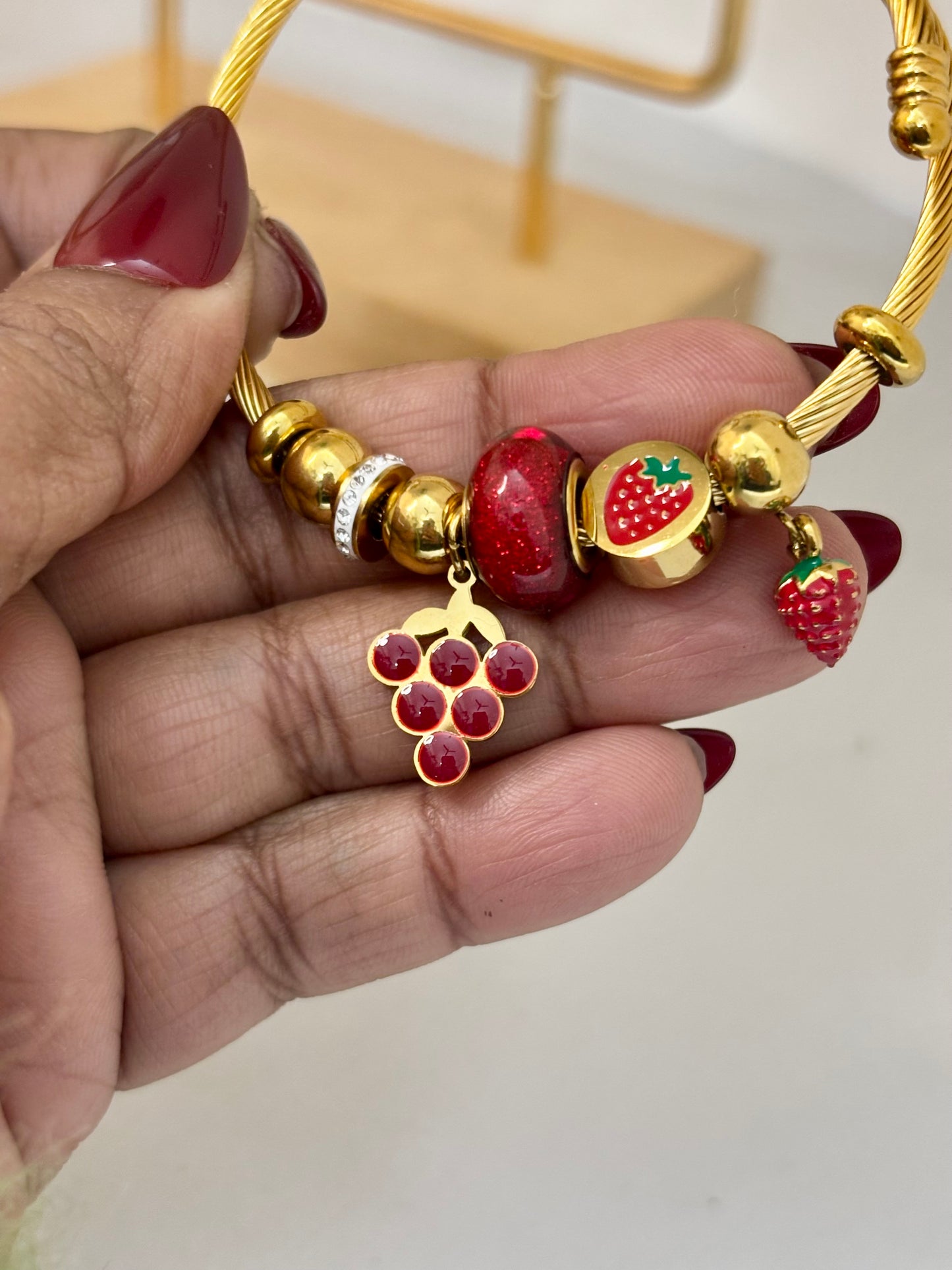 Pandora Style Strawberry and Grape Charm Bracelet