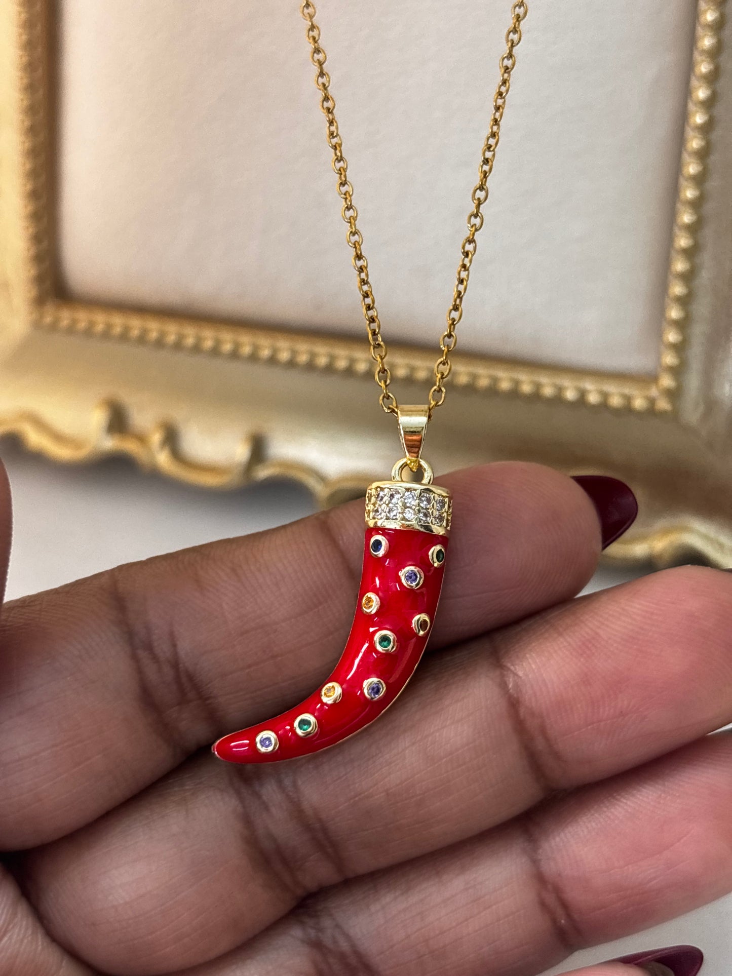 Chilli Chacha ~ Enamel Zircon Necklace | 18kt Gold Plated Non Tarnish