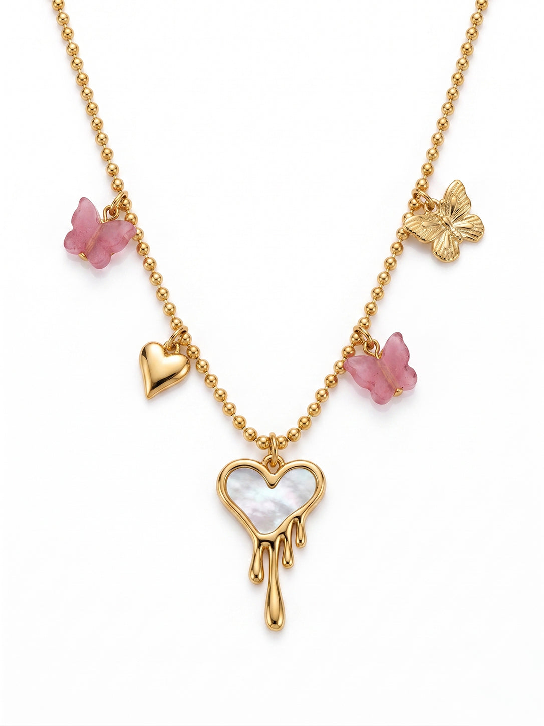 Melted Heart with Charms | Gold Plated Necklace