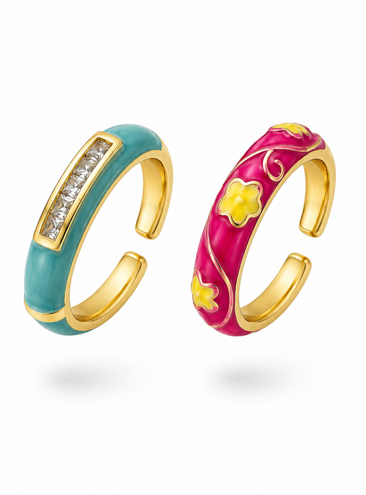 Petals & Promises Duo Enamel Ring Set | Adjustable Base
