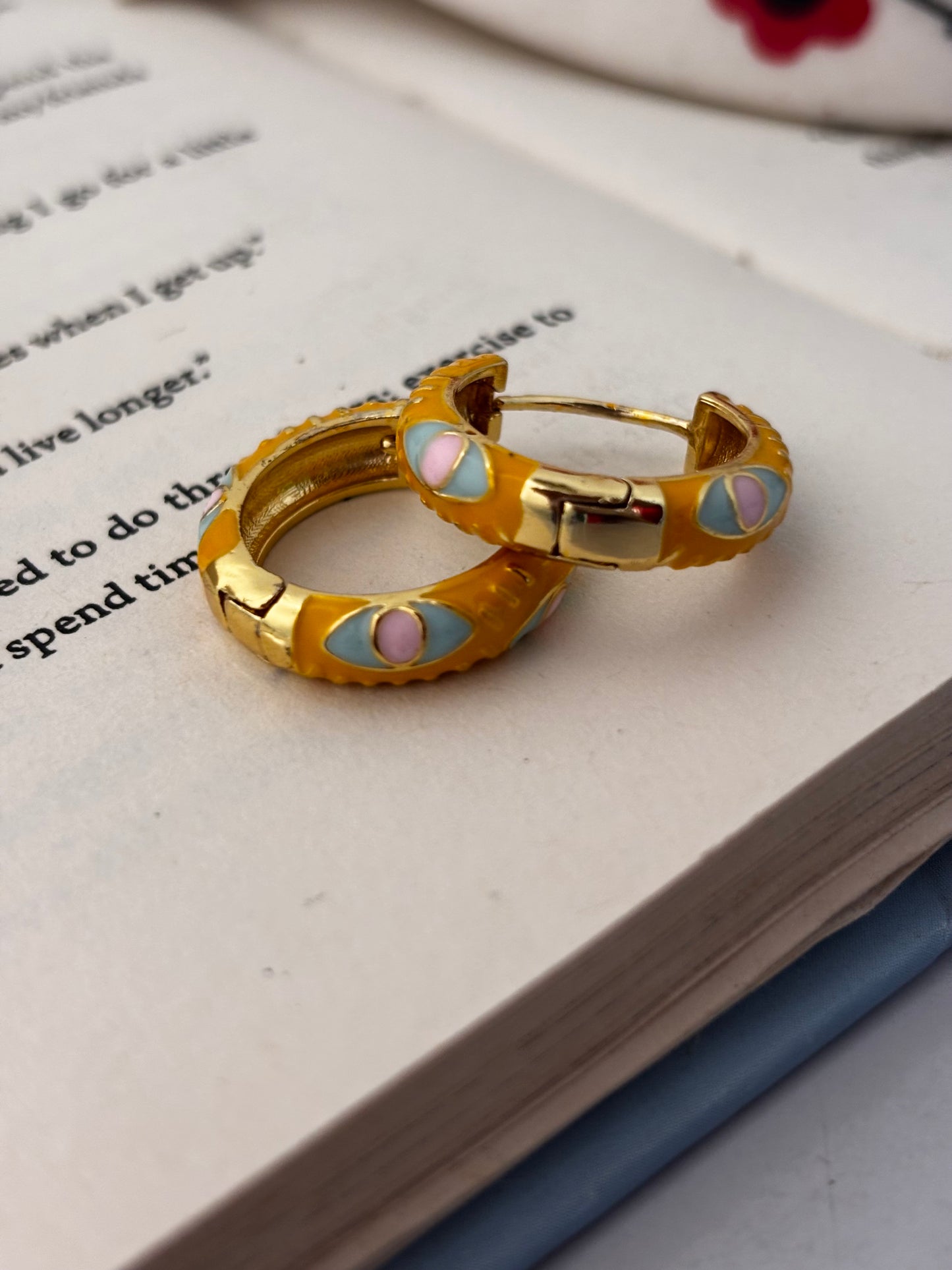 Set of 2 | Green-Yellow Enamel Huggie Hoops | Anti-Tarnish Gold Plated Meenakari Earrings