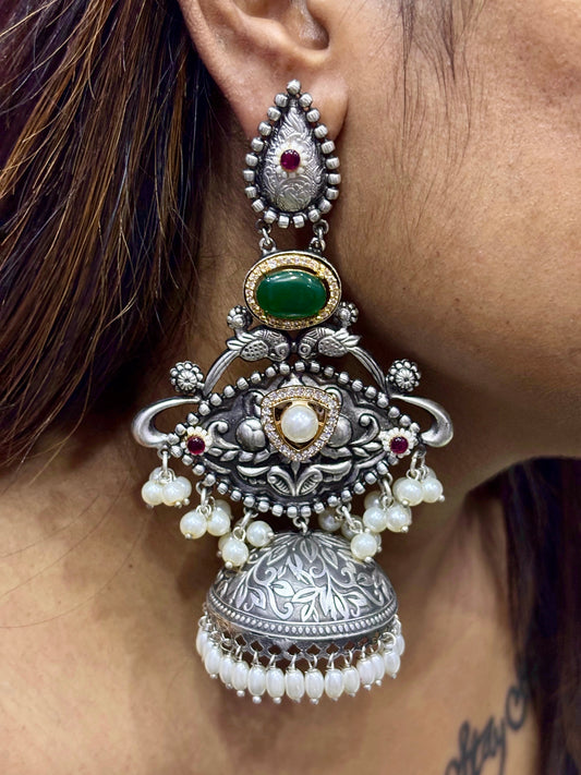Chitrangada ~ Long Jhumka Earrings (Green)