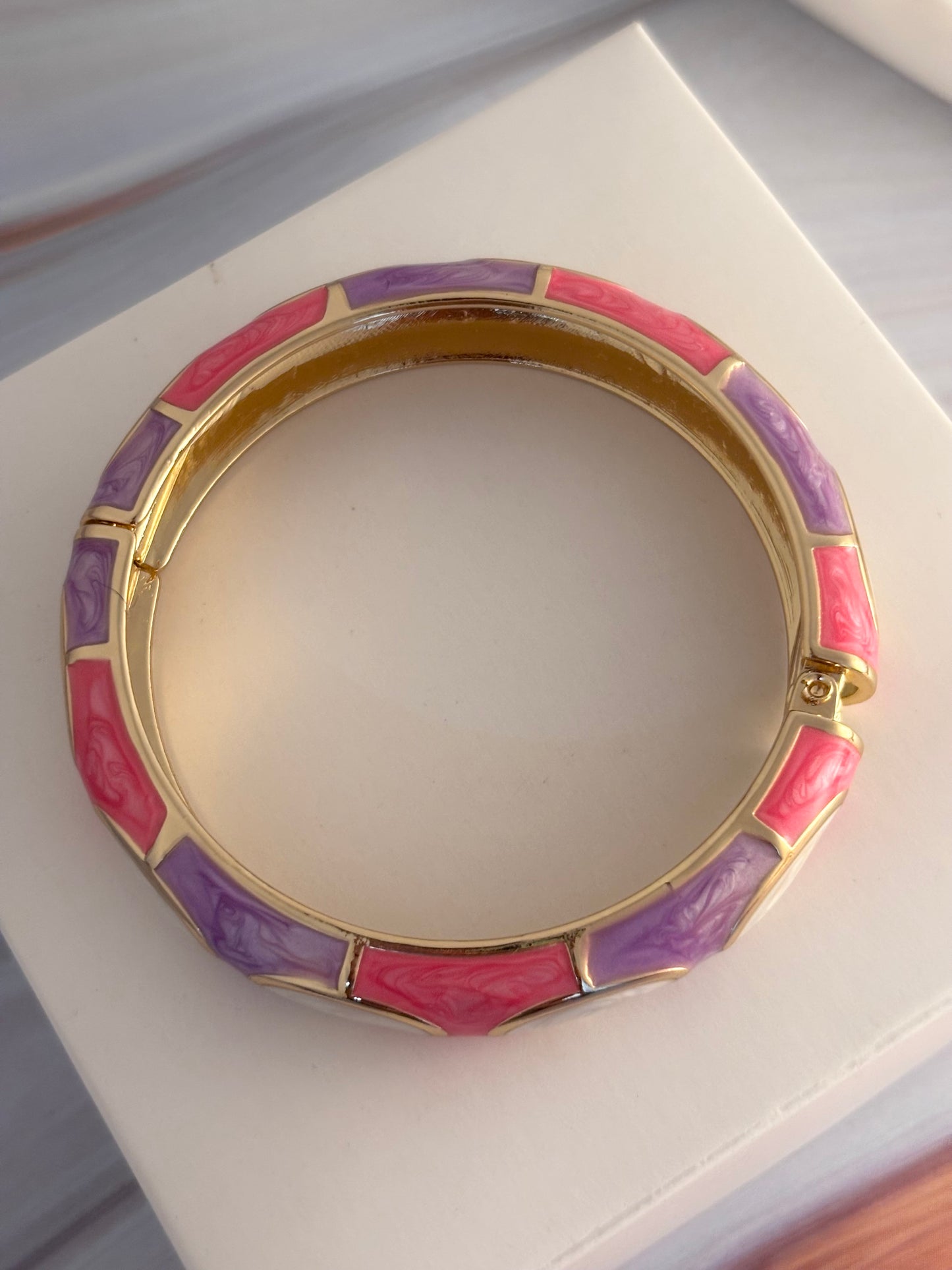 Pink Lavender Gold-Tone Statement Bangle Bracelet for women