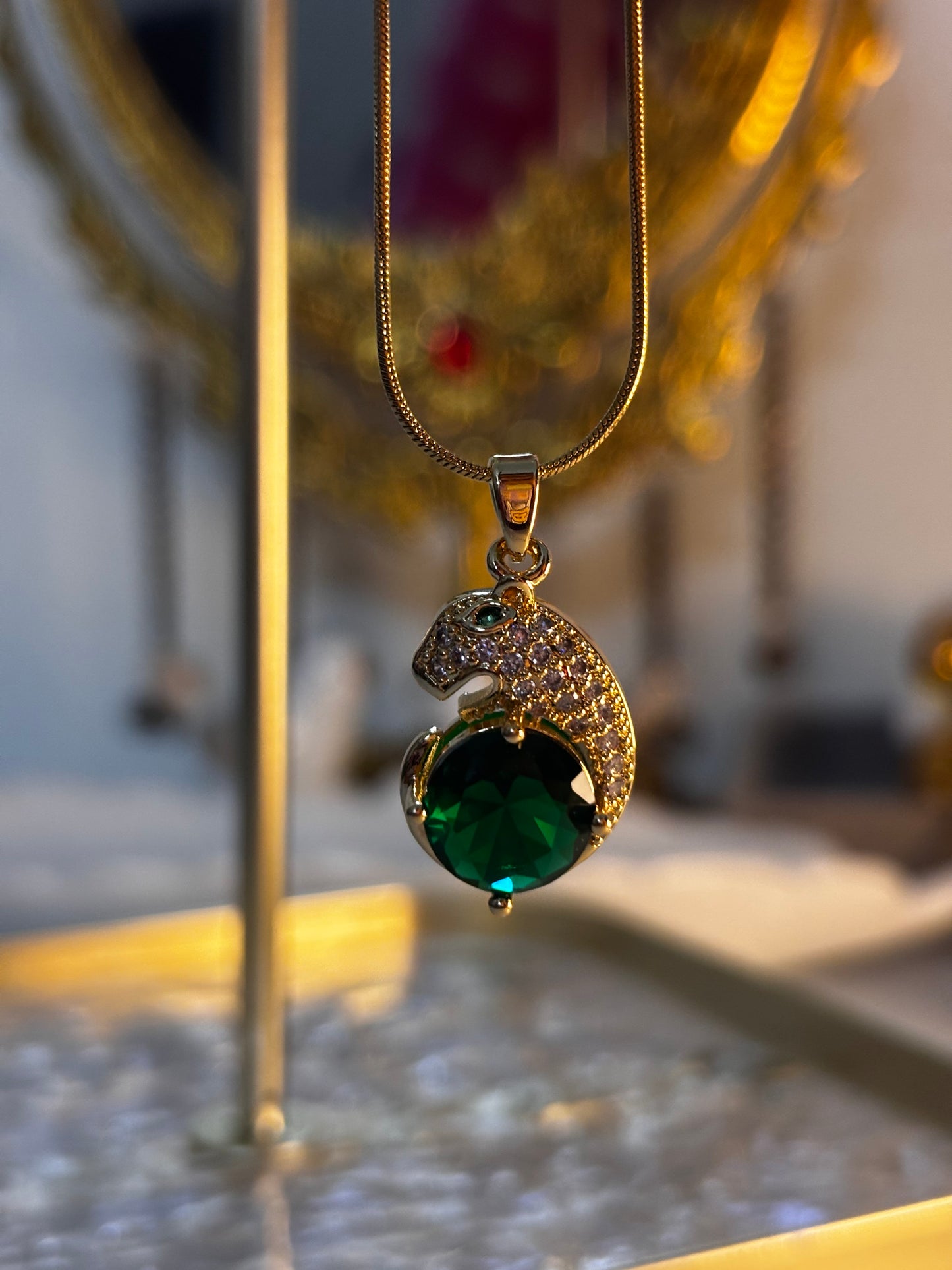 Emerald Zircon Panther Pinteresty Necklace | Gold Plated Non Tarnish