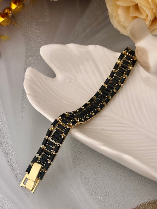 Black Baguette Crystal Tennis Bracelet – Gold Anti-Tarnish