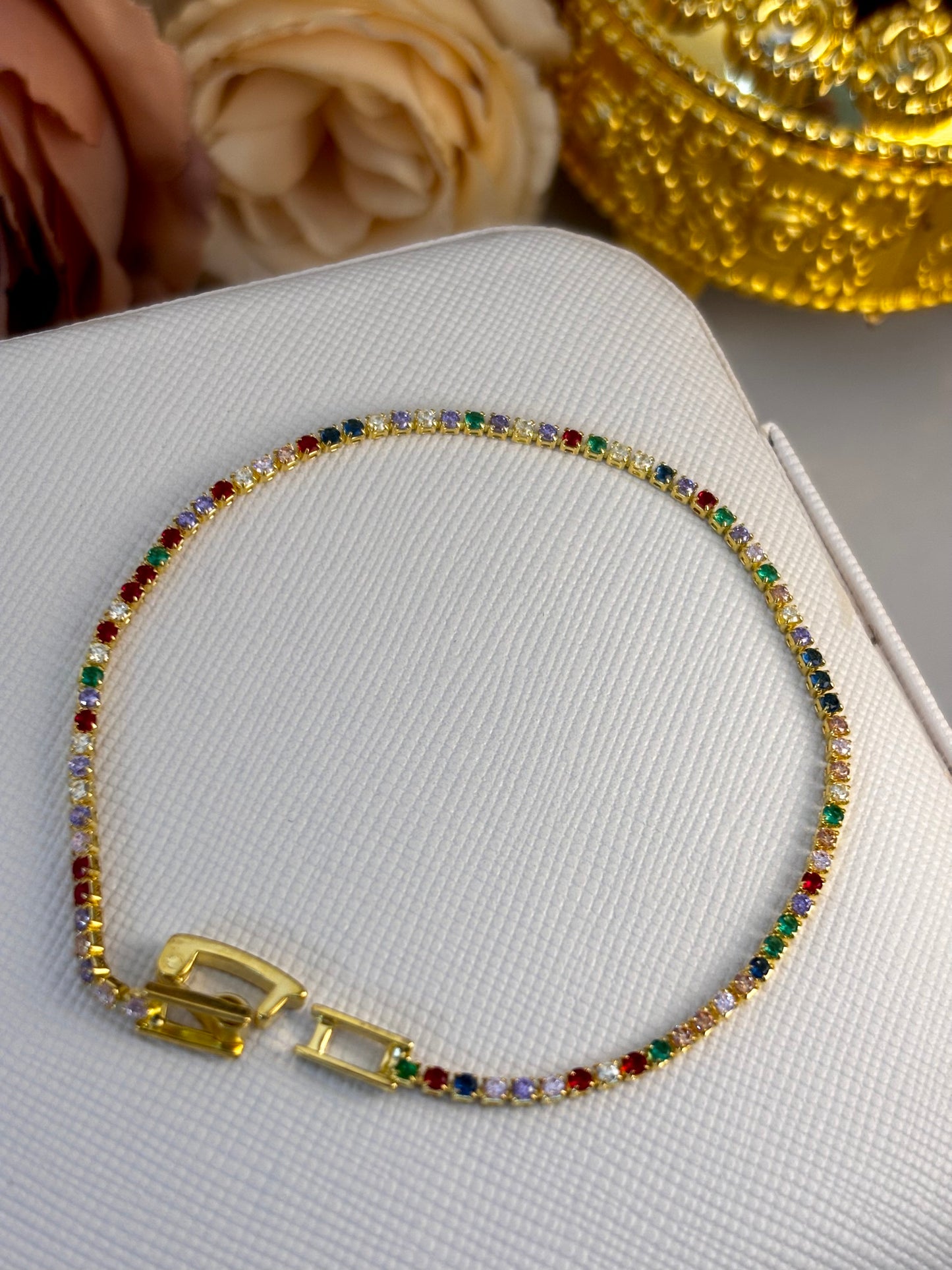 Minimal Multicoloured Tennis Bracelet | Anti Tarnish