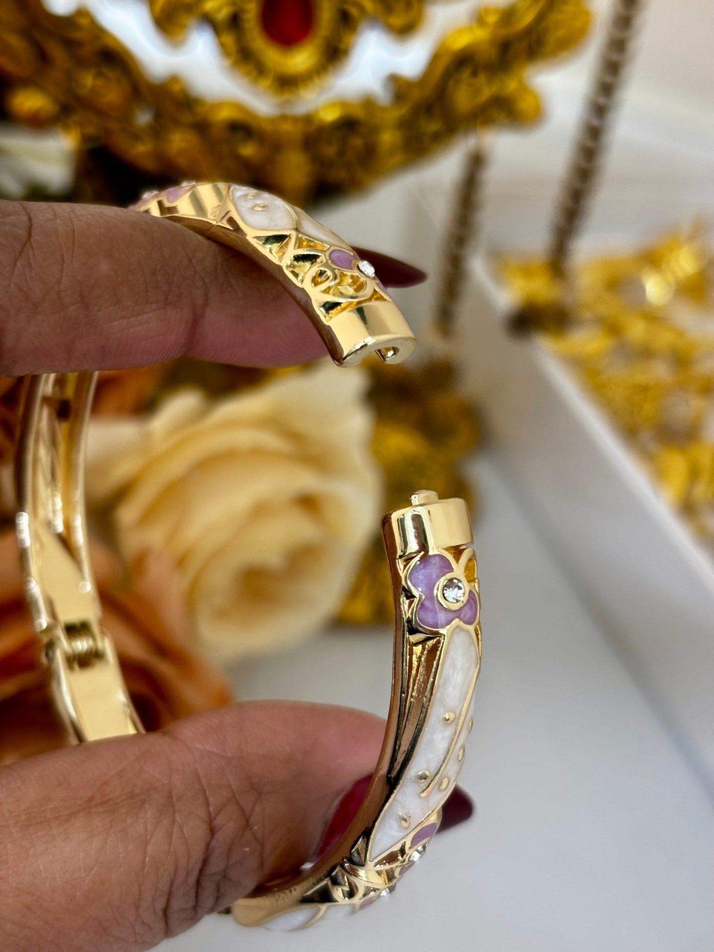 Ivory Lavender Meenakari Kada Bracelet