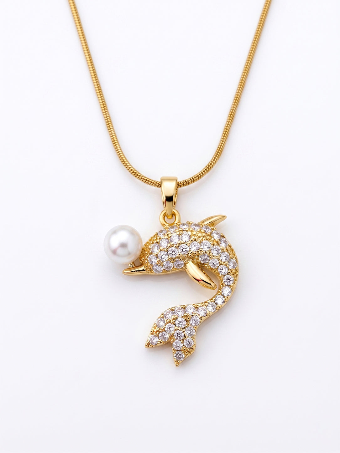 Pearl Zirconia Dolphin | Anti Tarnish Pinteresty Gold Plated