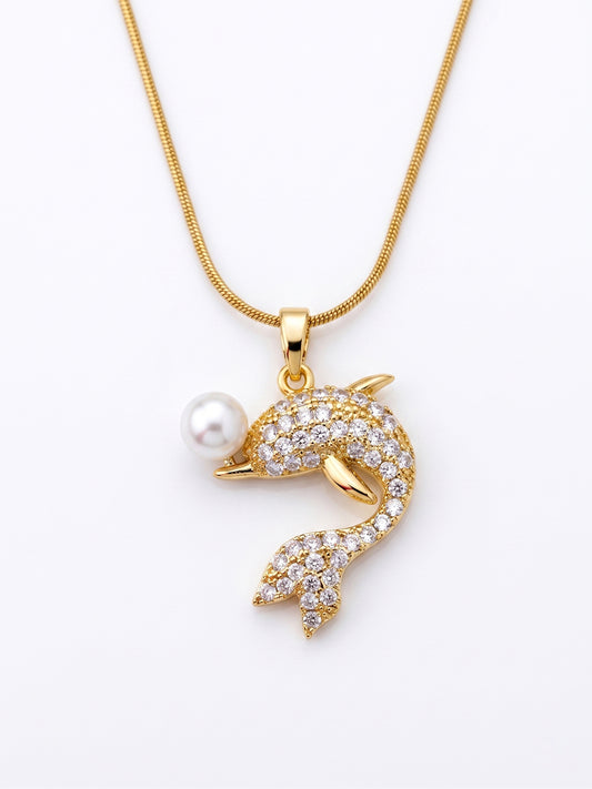 Pearl Zirconia Dolphin | Anti Tarnish Pinteresty Gold Plated