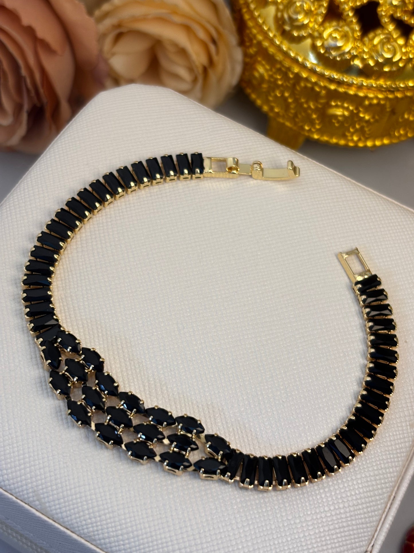 Black Stone Cluster Tennis  Bracelet | Anti Tarnish