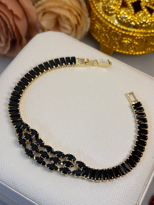 Black Stone Cluster Tennis  Bracelet | Anti Tarnish