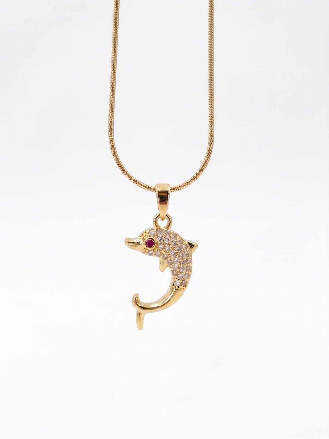 Dazzling Dolphin Zircon Pendant Necklace | Gold Plated Non Tarnish