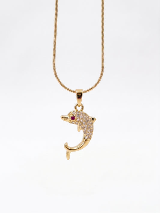 Dazzling Dolphin Zircon Pendant Necklace | Gold Plated Non Tarnish