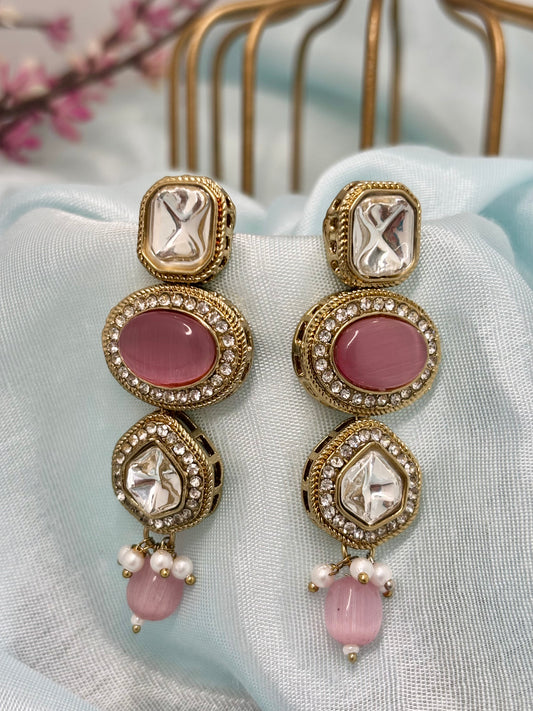 Tanishka Kundan Drop Earrings (Pink)