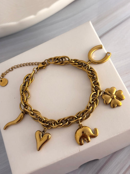 Mia Clover-Heart Charms Bracelet