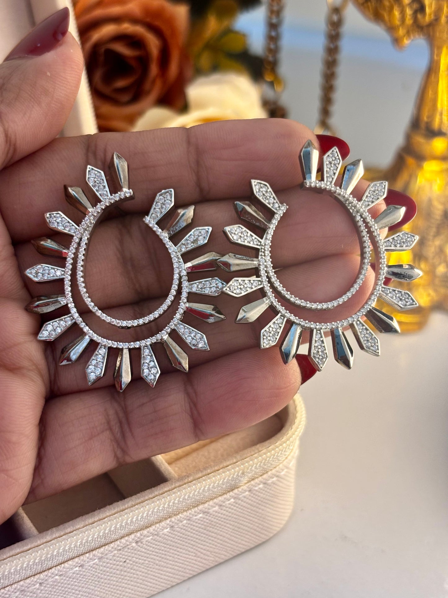Smokestar Dark Silver Shade Nano AD stonework Earrings | Wedding & Party
