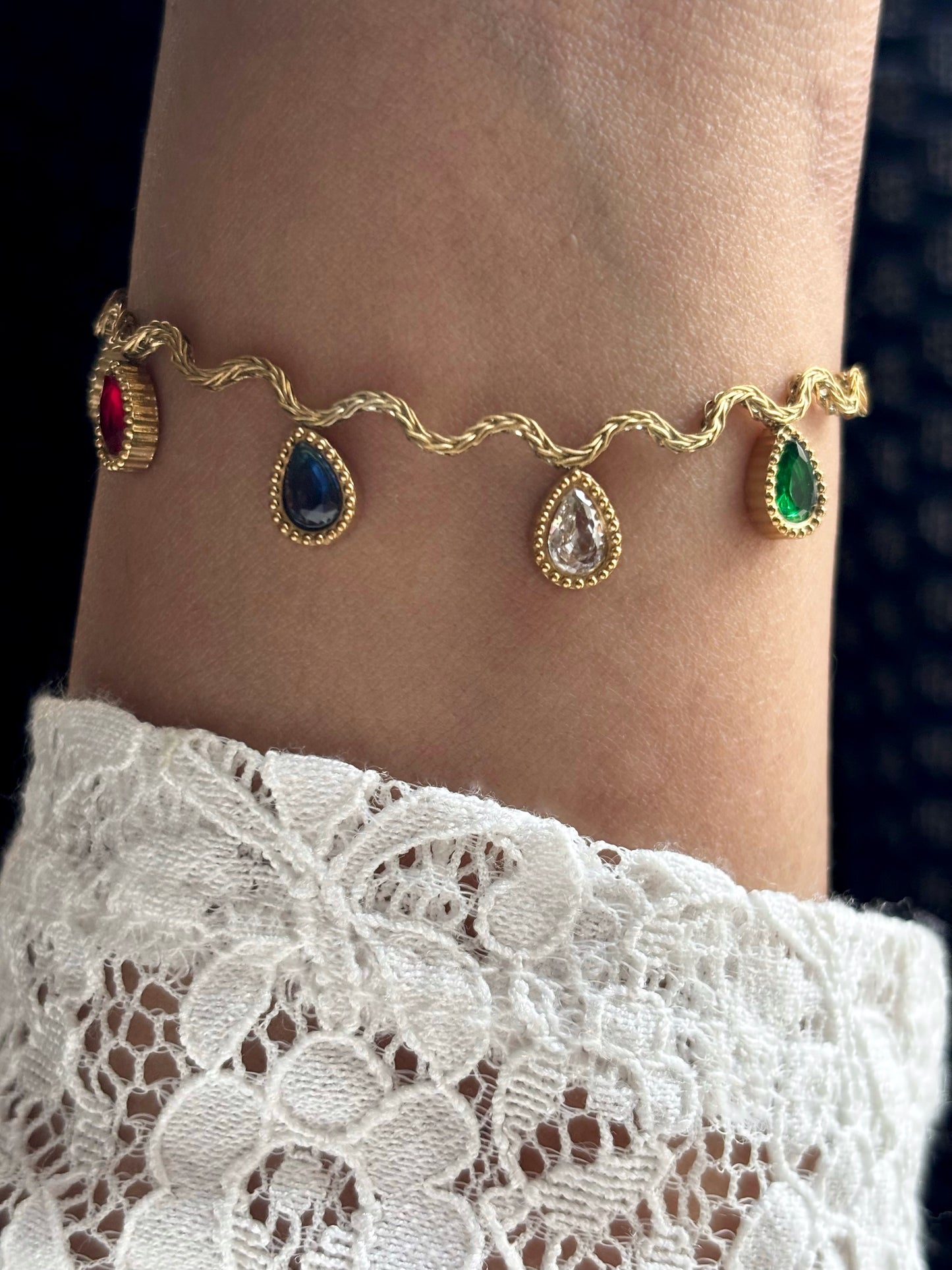 Gem Ripple Kada Bracelet | Anti Tarnish Gold Plated