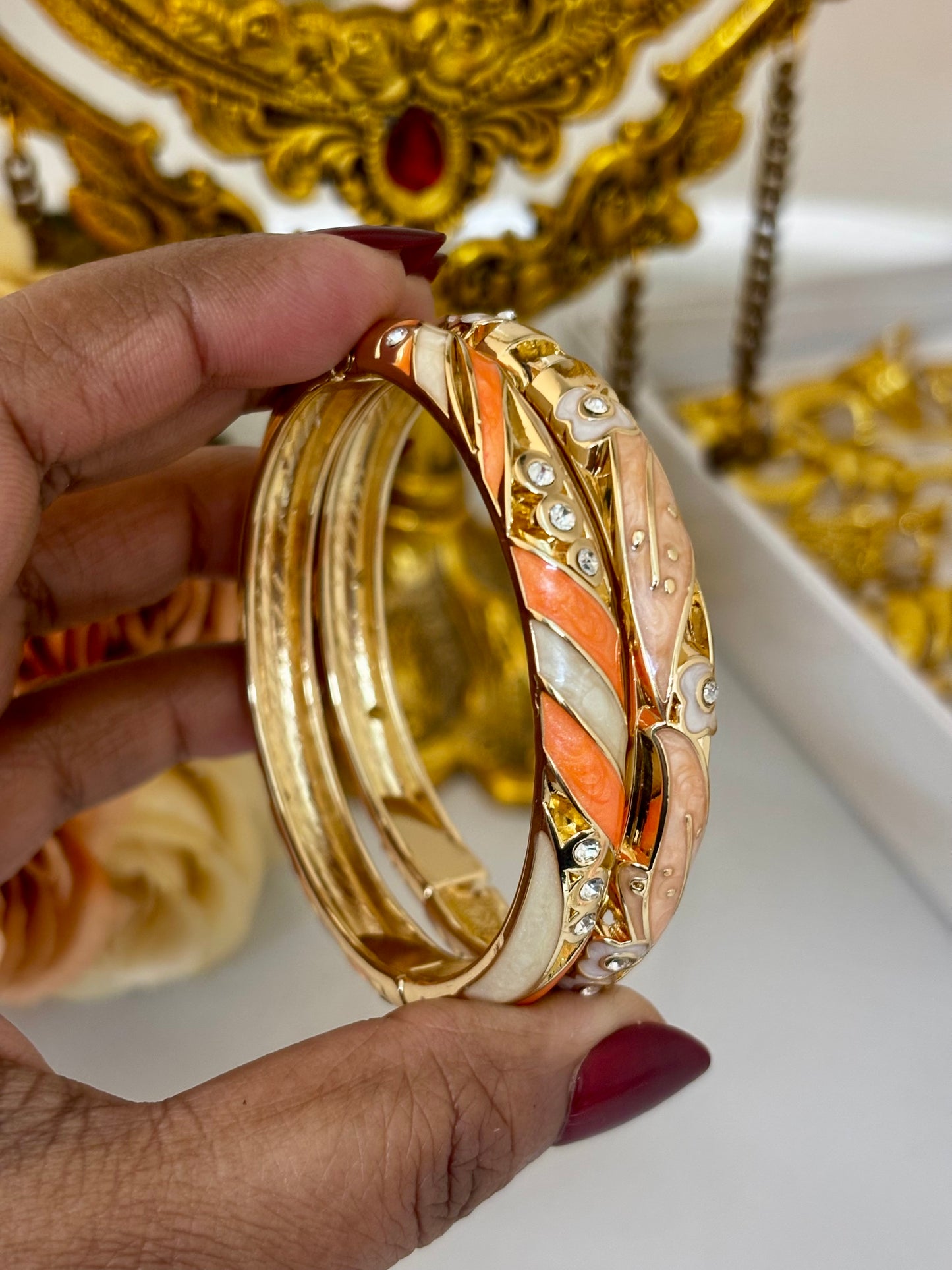 Peach Flower Meenakari Kada Bracelet