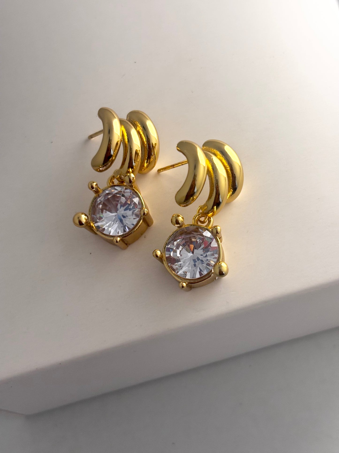 Triona Earrings | Triple Curve CZ Drops