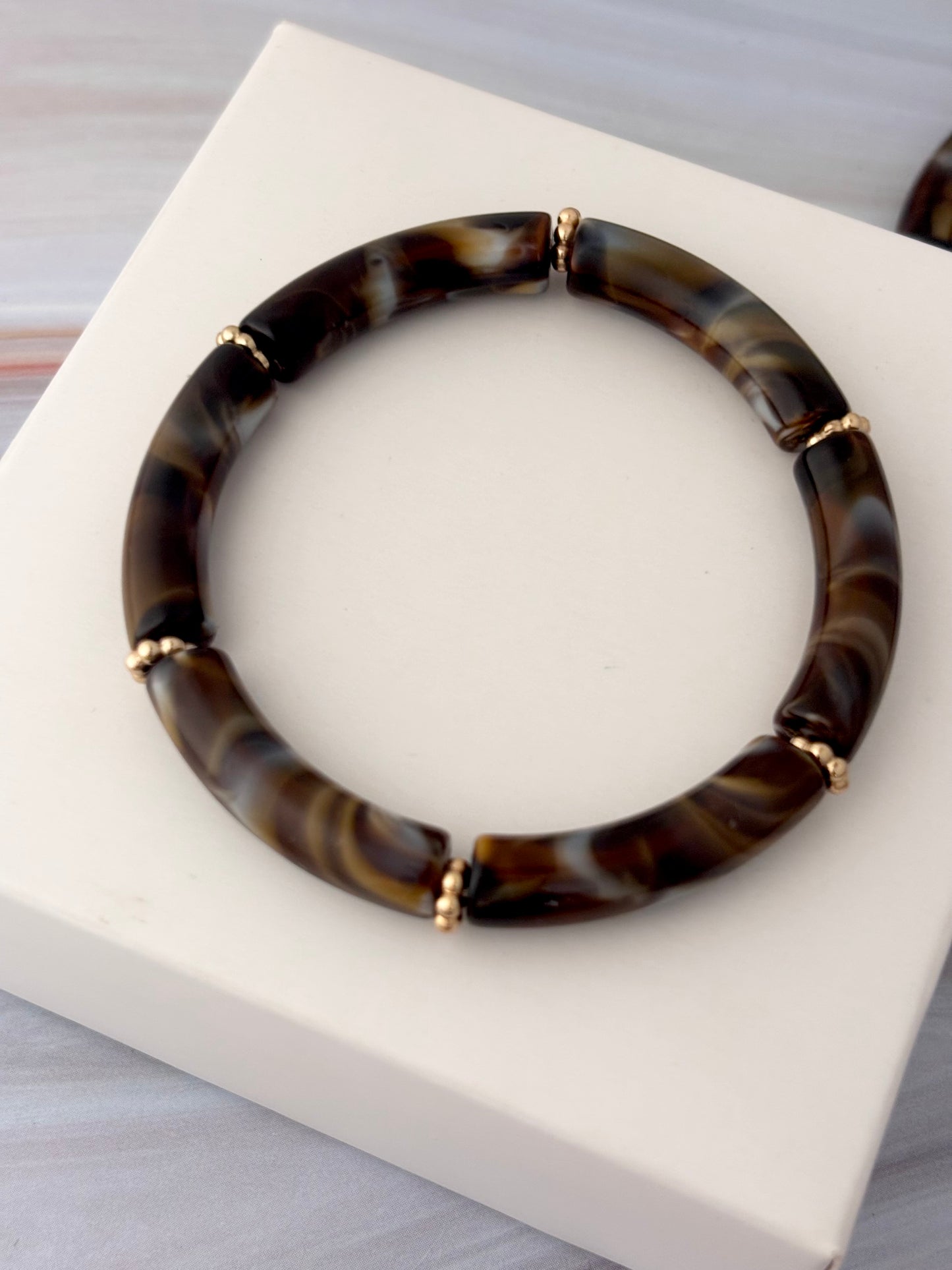3 Piece Mocha Pearl Acrylic Bracelet Stack | All size