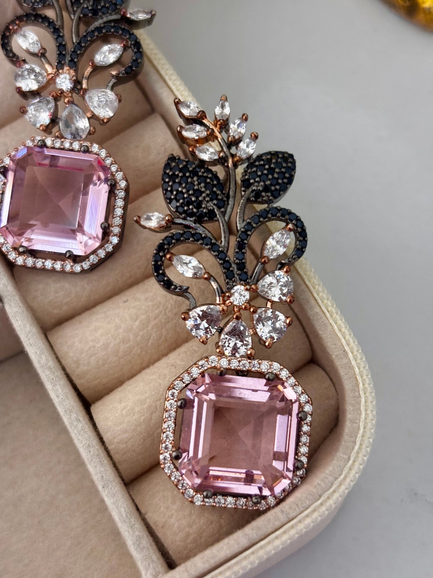 Victorian Style Pink Nano AD Earrings | Wedding & Party Wear