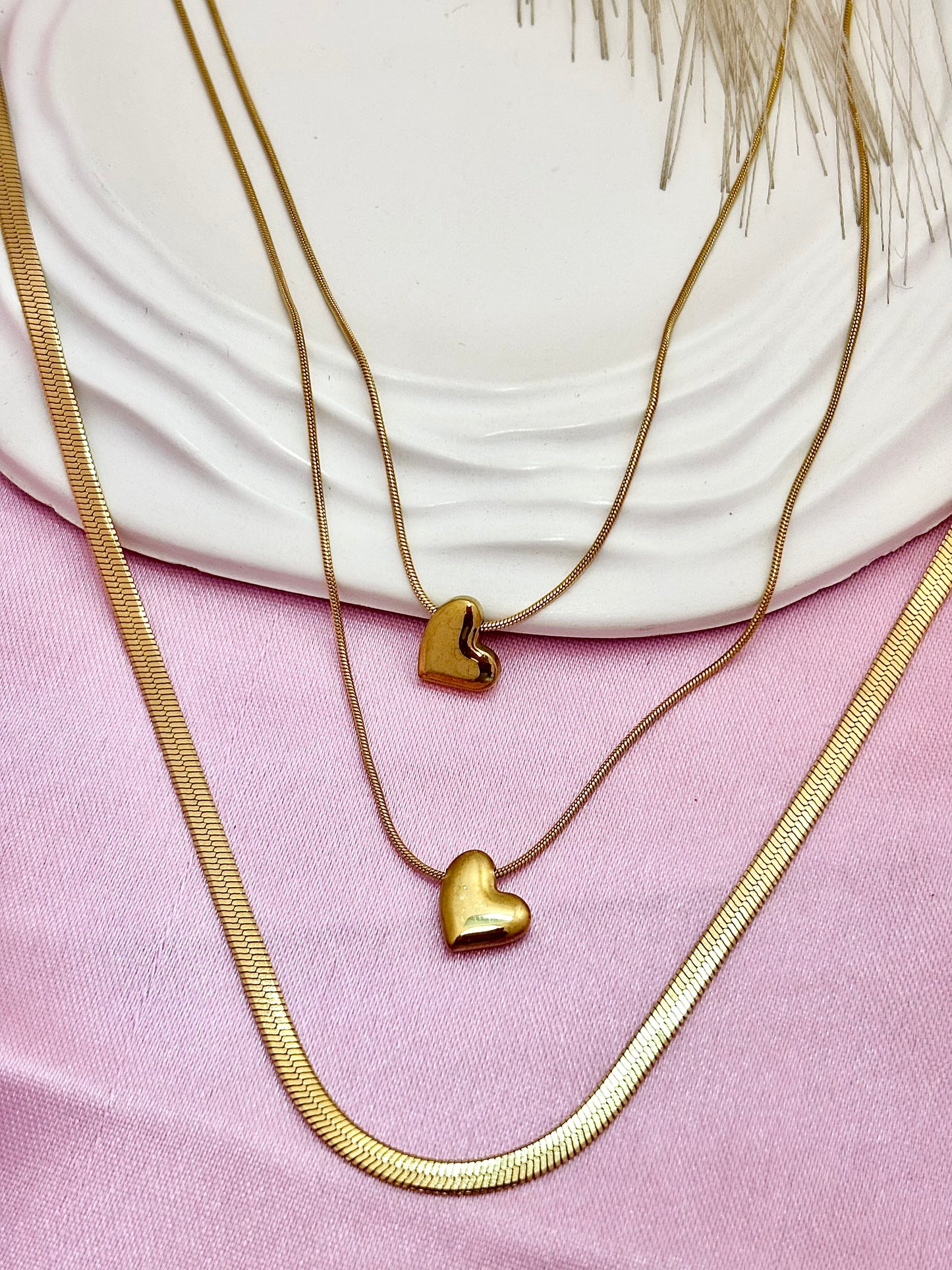 Double Heart Triple Layered Necklace
