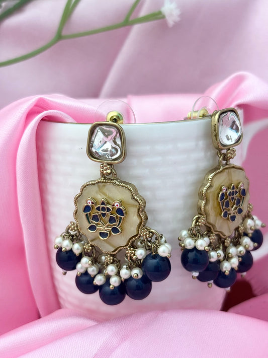 Chitrani Kundan Earrings (Navy Blue)